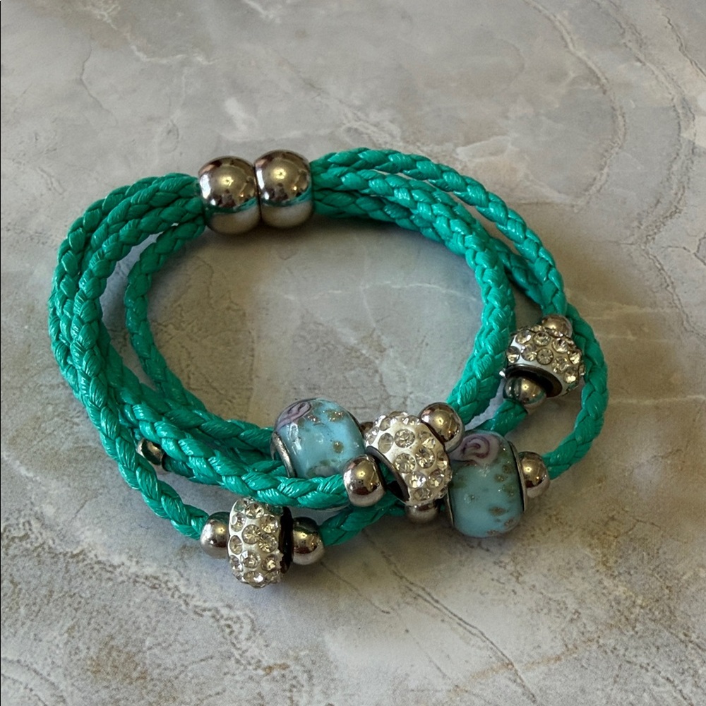 Turquoise Braided Bracelet with Silver Accents and a magnetic broach